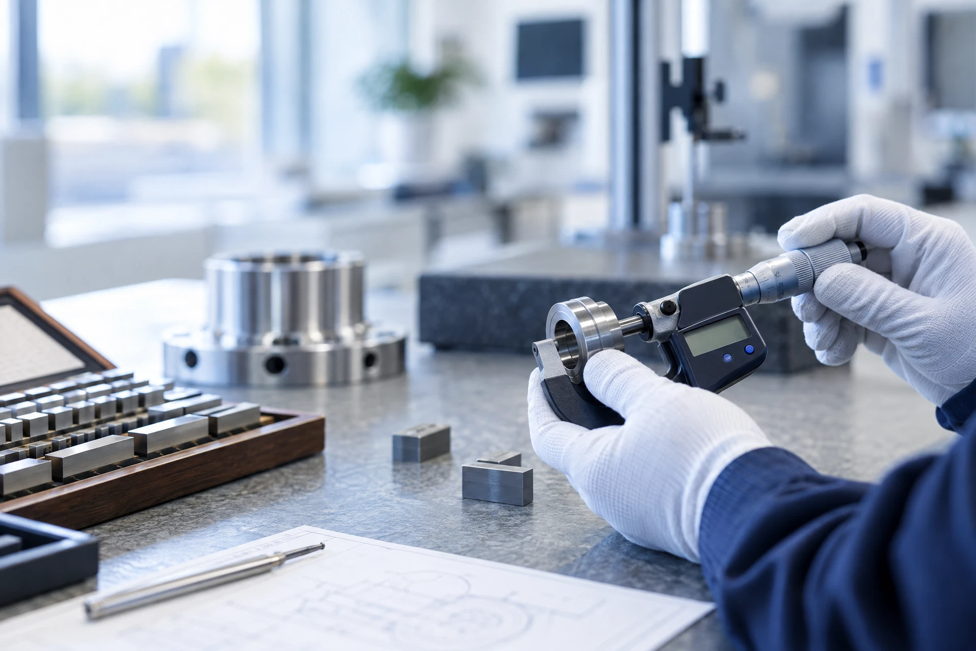 Micrometer measuring a machined component